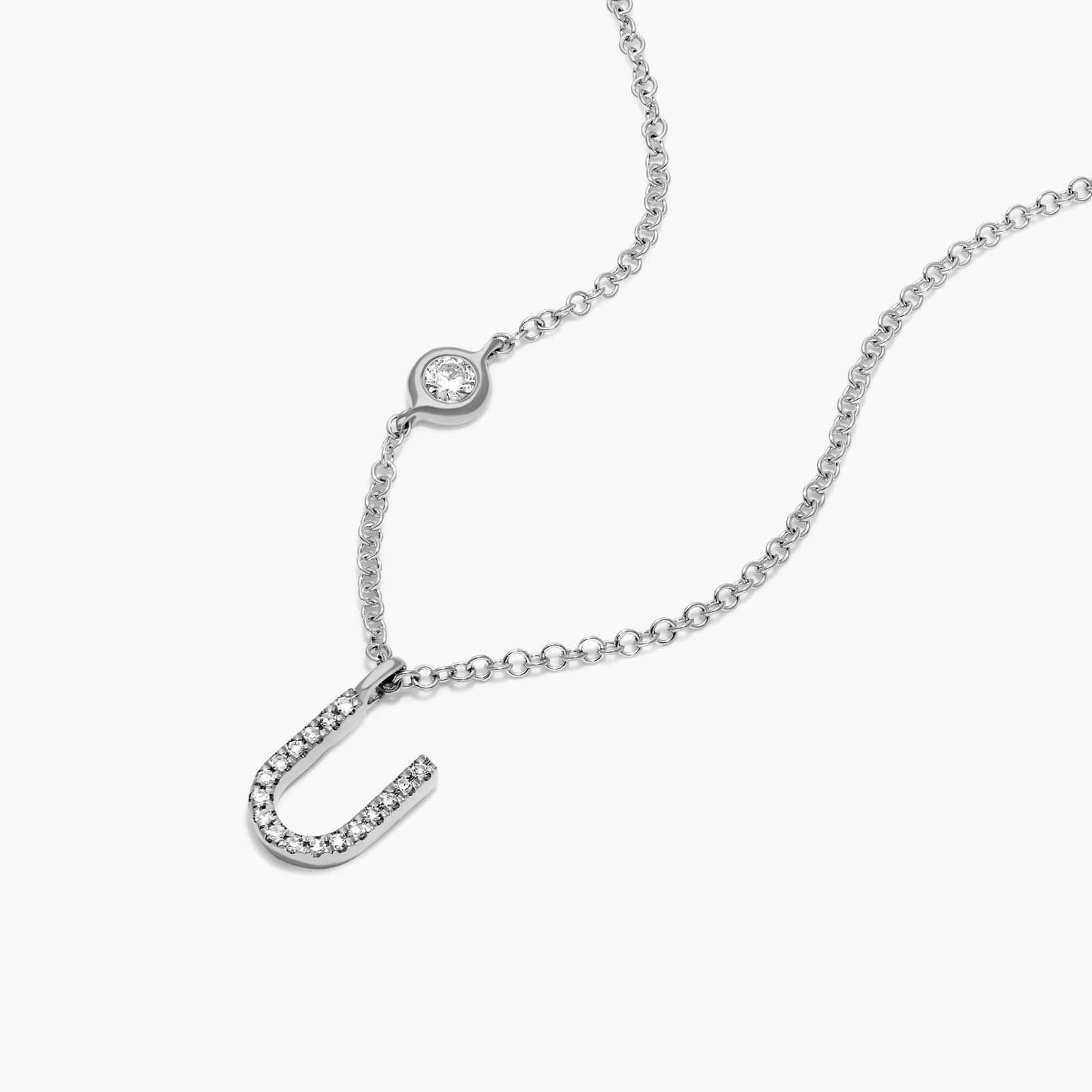 Initial U Diamond Necklace In 14K White Gold