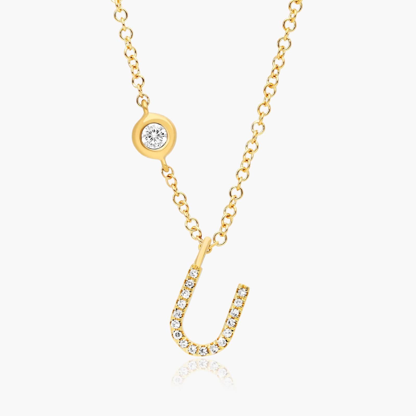 Initial U Diamond Necklace In 14K Yellow Gold