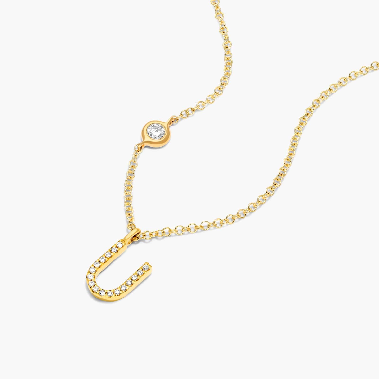 Initial U Diamond Necklace In 14K Yellow Gold