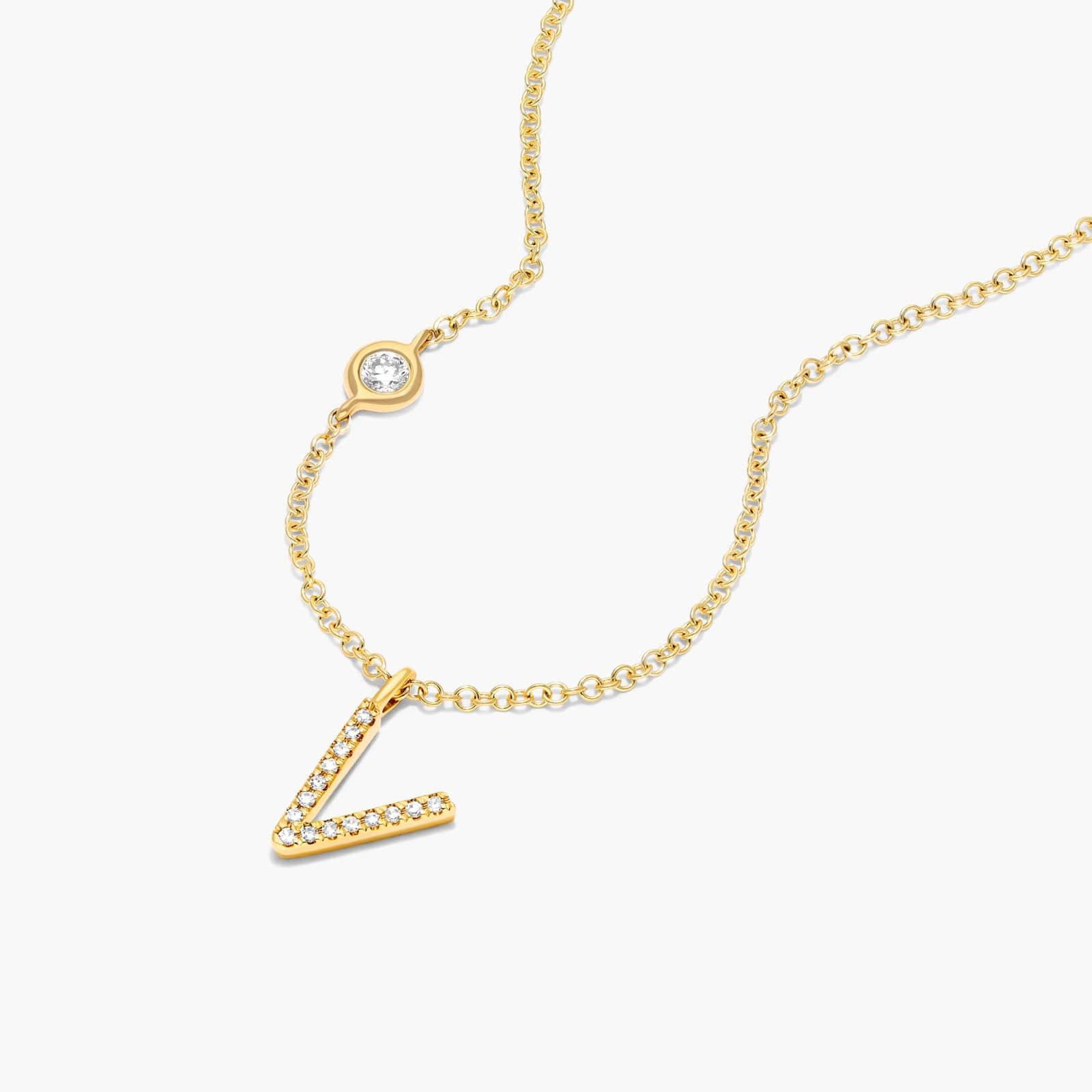 Initial V Diamond Necklace In 14K Yellow Gold