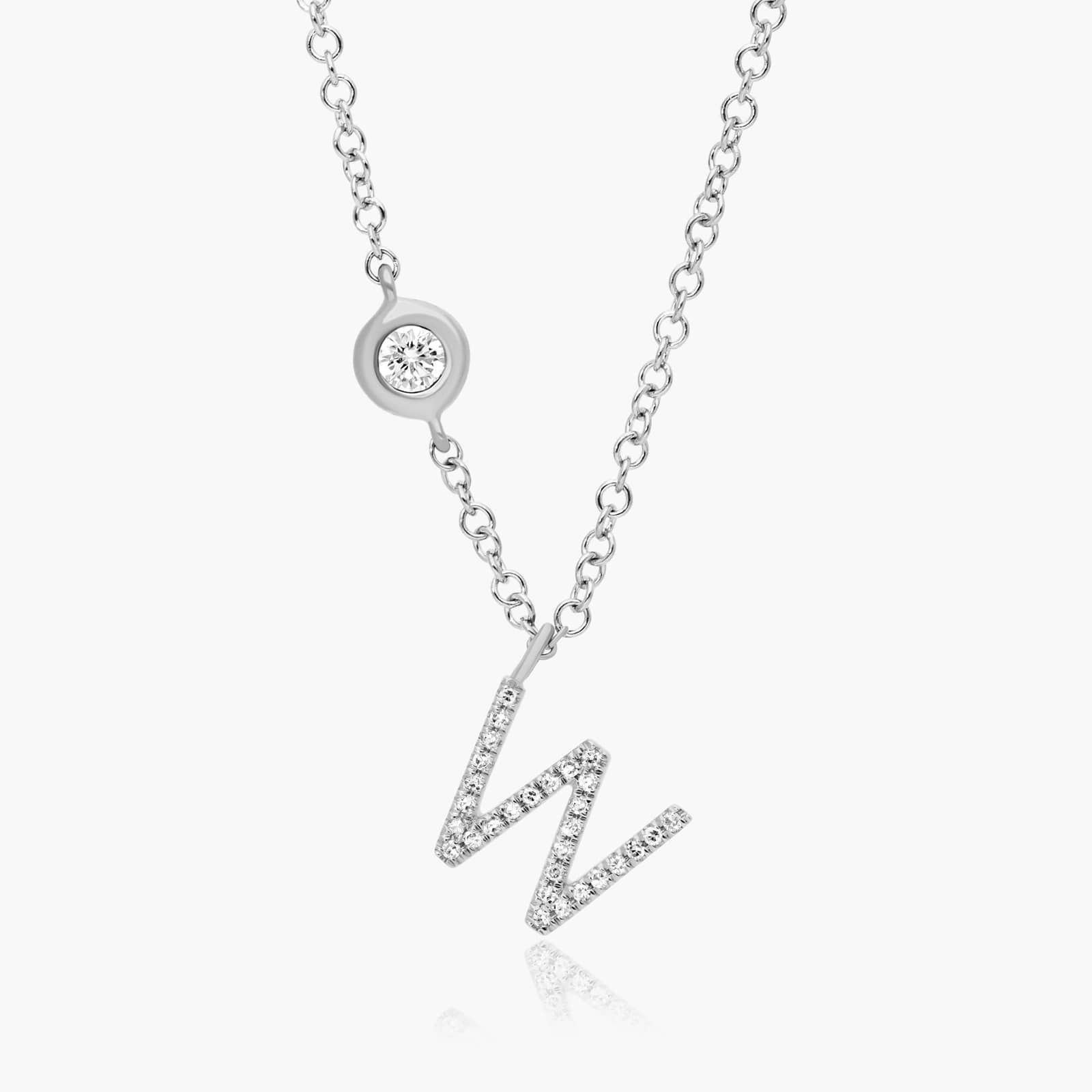 Initial W Diamond Necklace In 14K White Gold