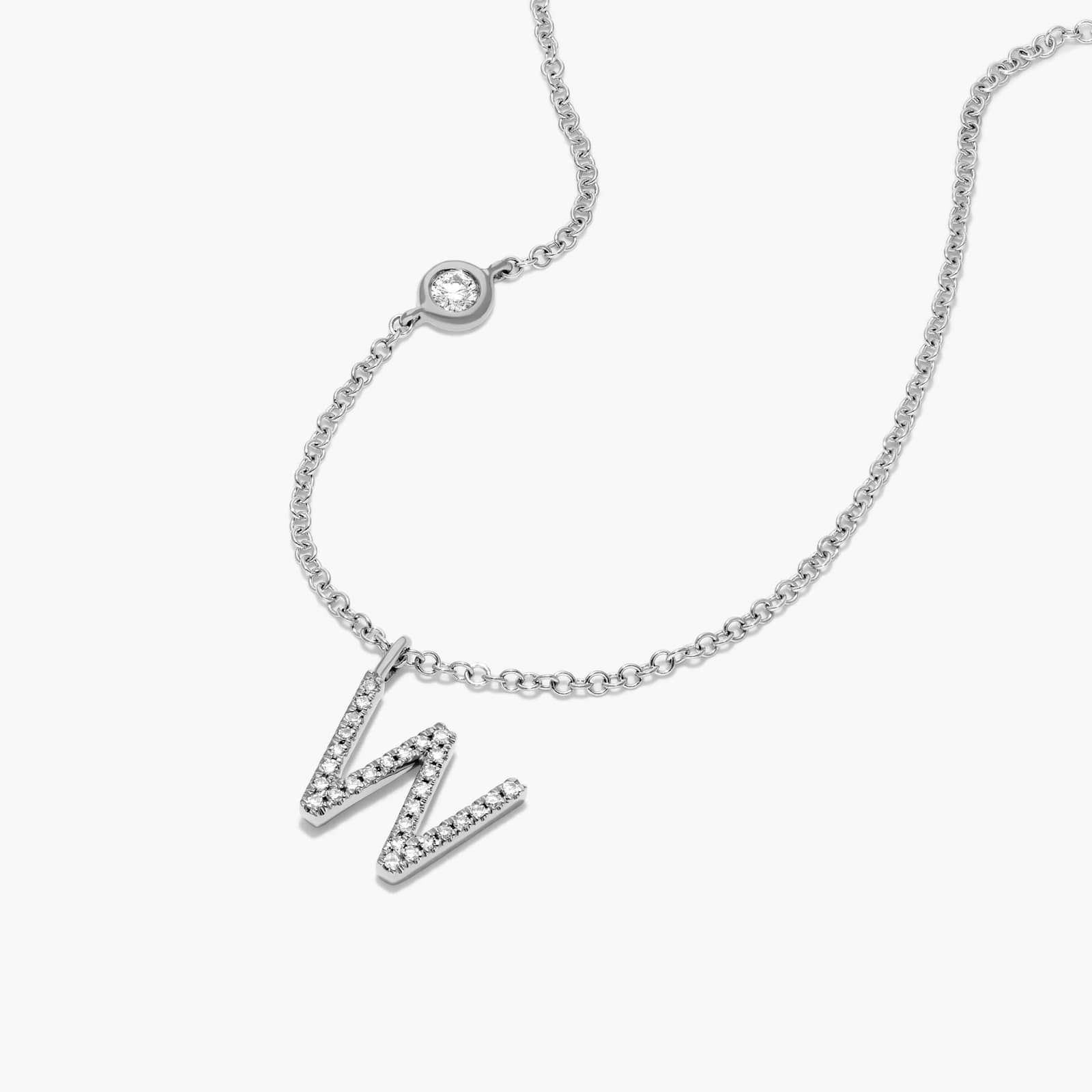 Initial W Diamond Necklace In 14K White Gold