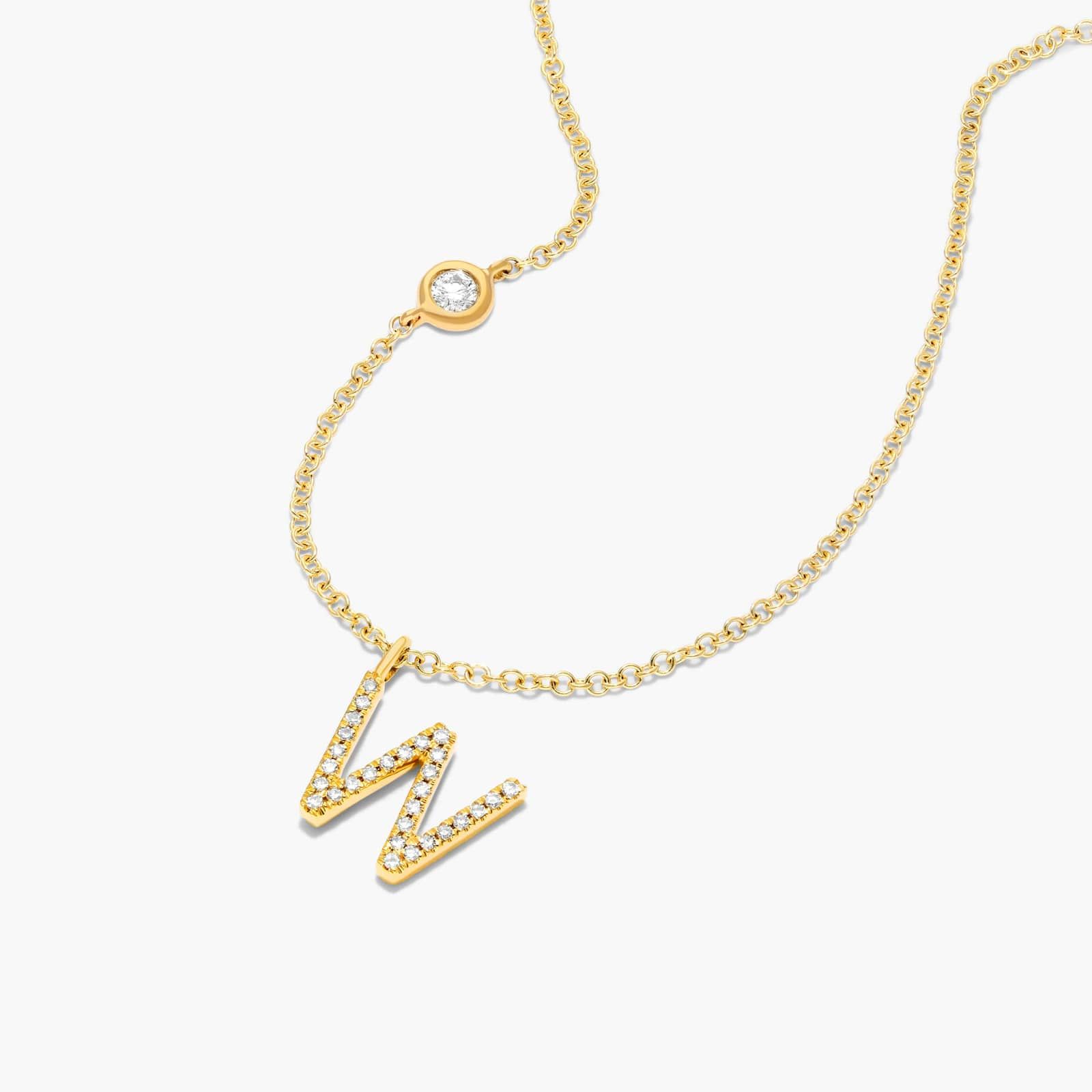 Initial W Diamond Necklace In 14K Yellow Gold