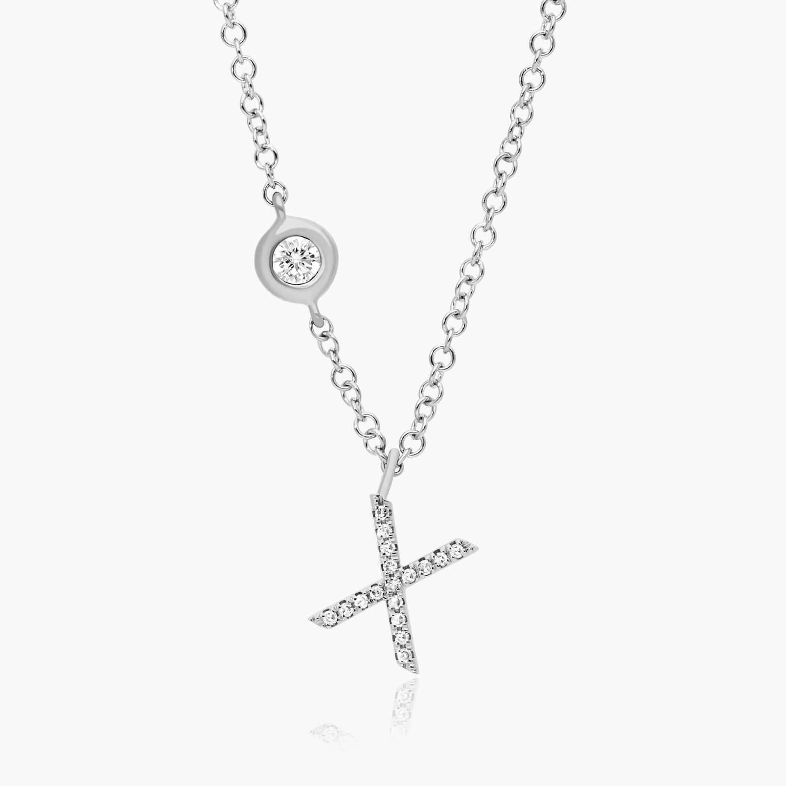 Initial X Diamond Necklace In 14K White Gold