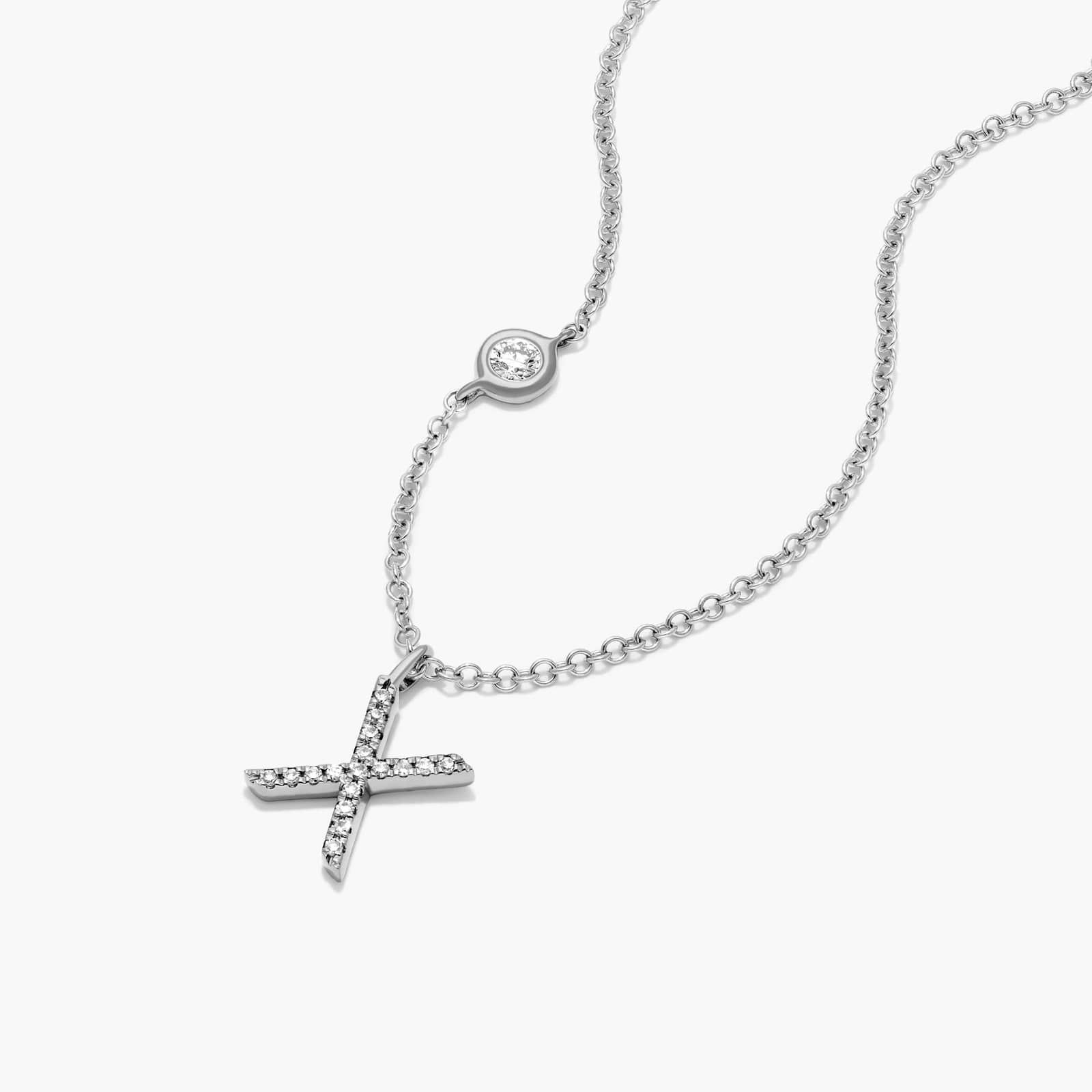 Initial X Diamond Necklace In 14K White Gold