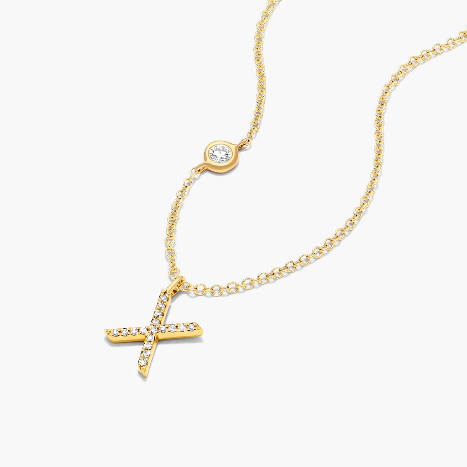 Initial X Diamond Necklace In 14K Yellow Gold
