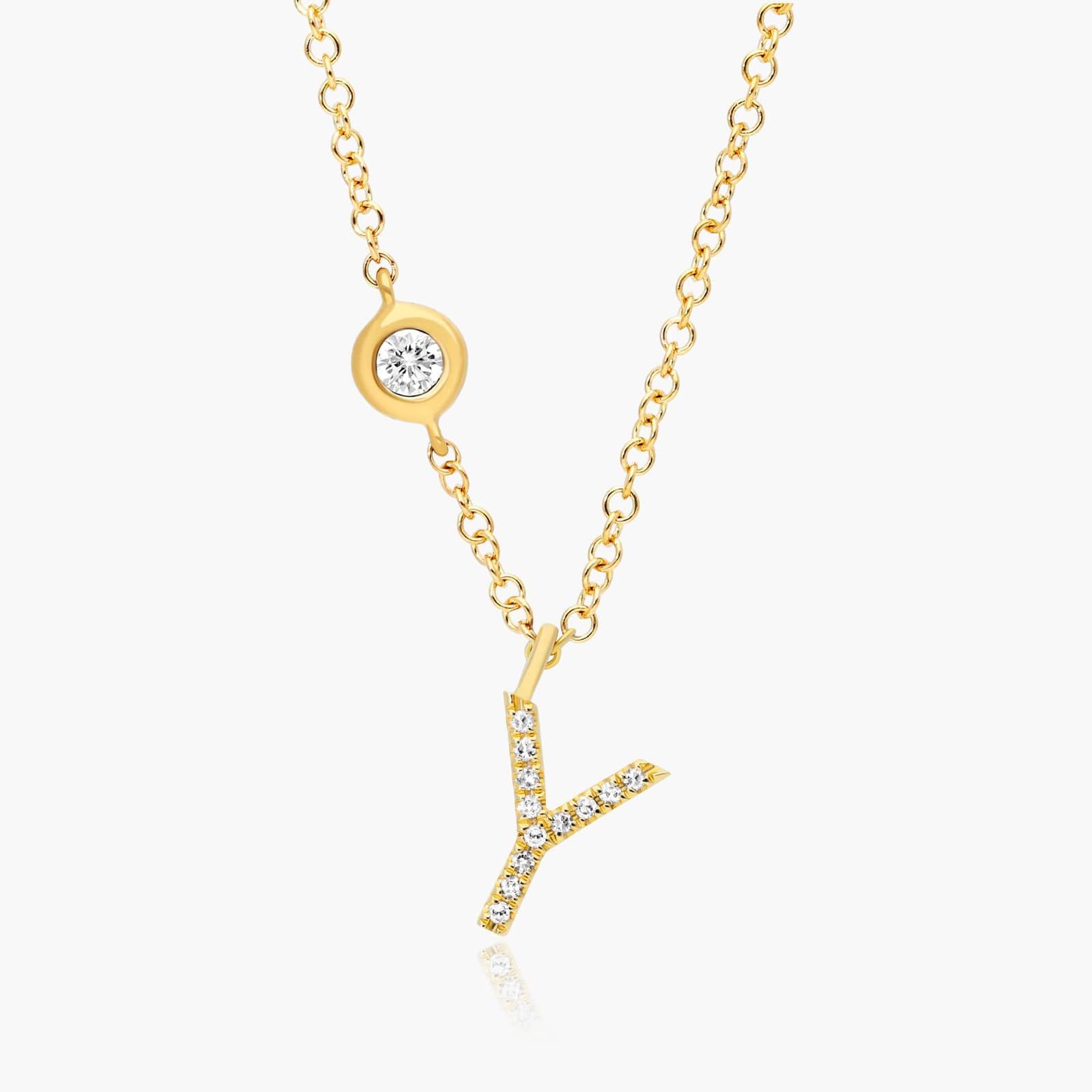 Initial Y Diamond Necklace In 14K Yellow Gold