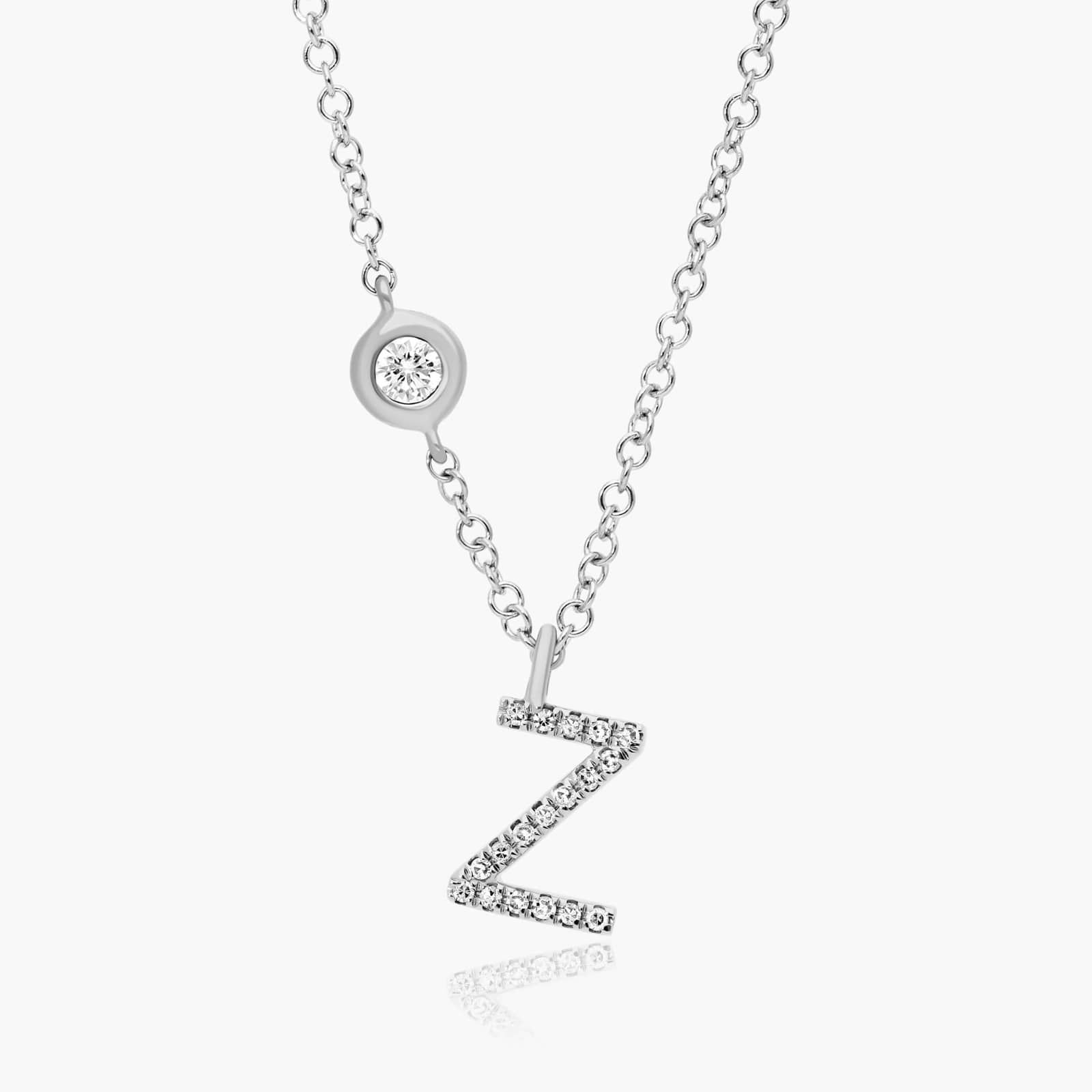 Initial Z Diamond Necklace In 14K White Gold