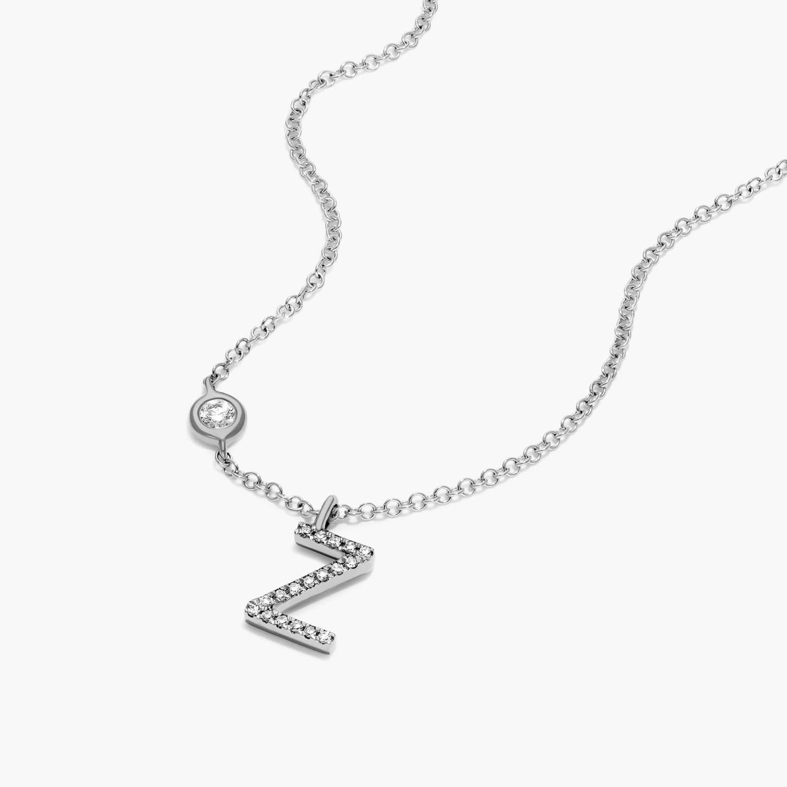 Initial Z Diamond Necklace In 14K White Gold