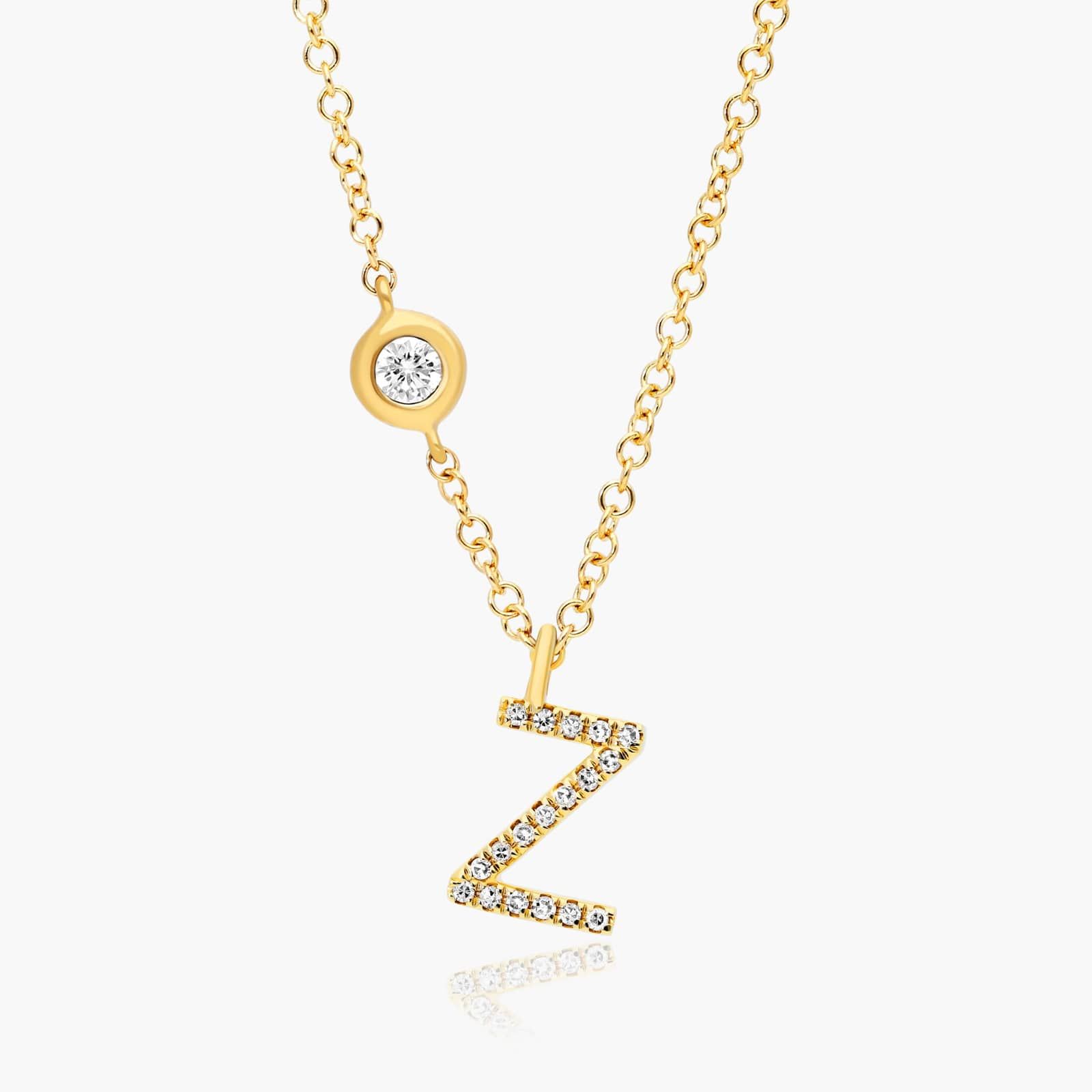 Initial Z Diamond Necklace In 14K Yellow Gold