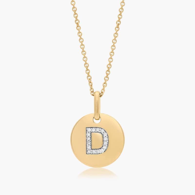 Diamond Initial D Pendant In 14K Yellow Gold
