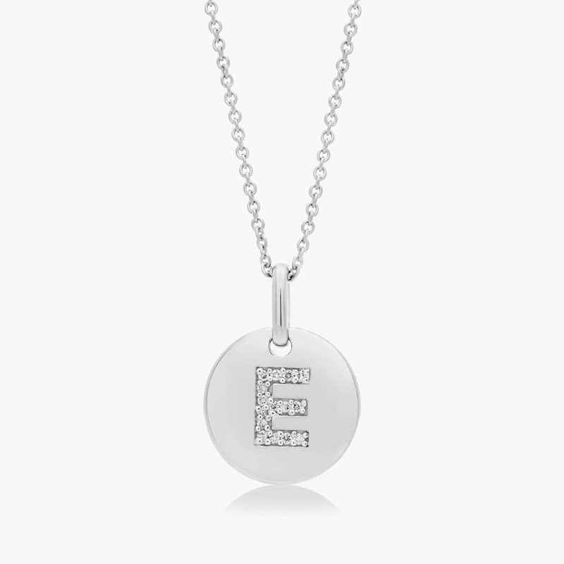 Diamond Initial E Pendant In 14K White Gold
