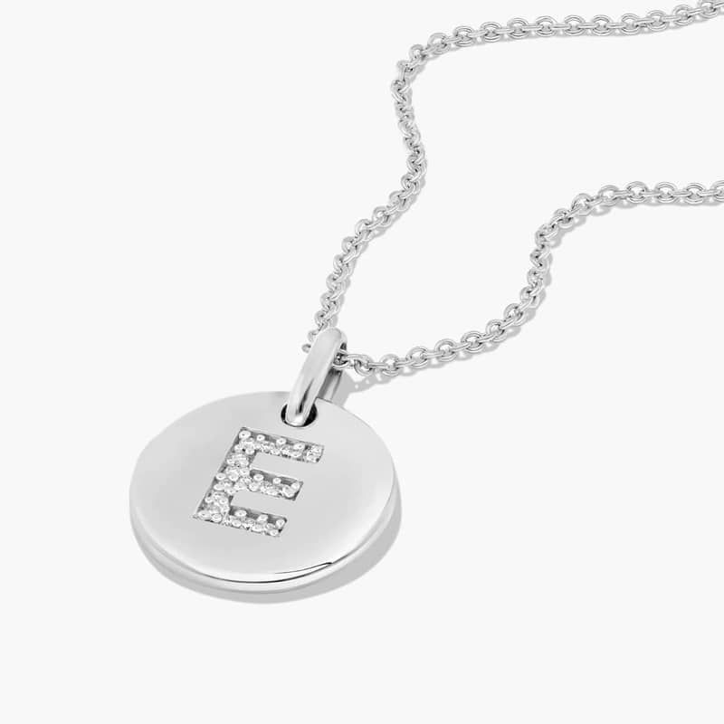 Diamond Initial E Pendant In 14K White Gold
