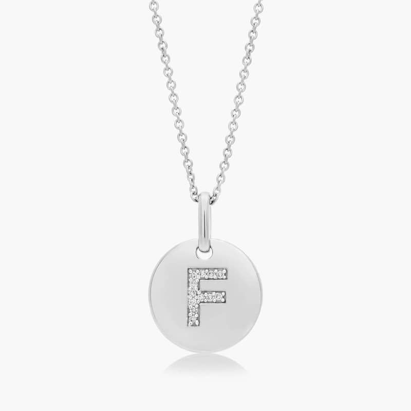 Diamond Initial F Pendant In 14K White Gold