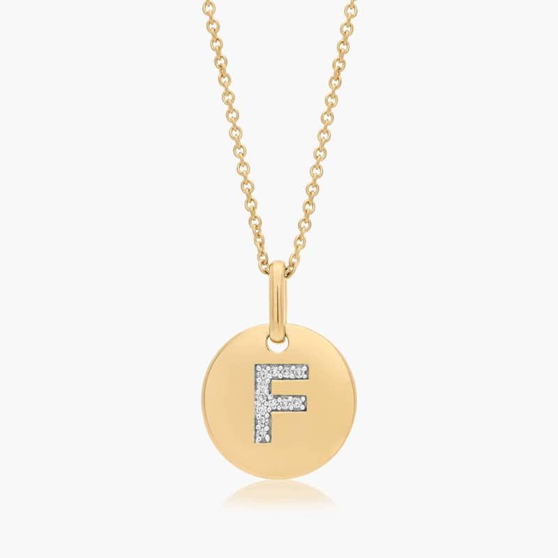 Diamond Initial F Pendant In 14K Yellow Gold