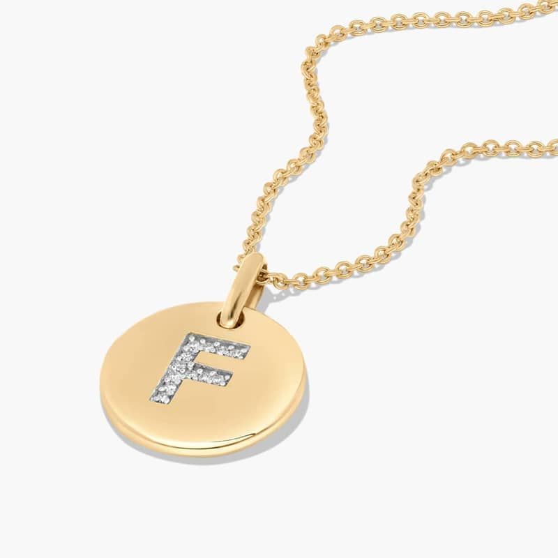 Diamond Initial F Pendant In 14K Yellow Gold