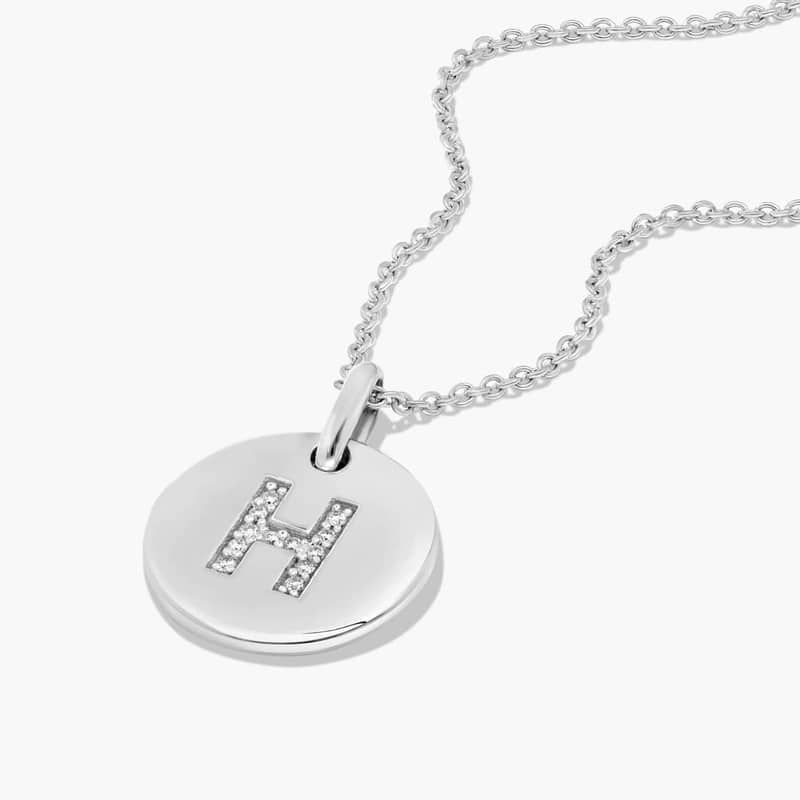 Diamond Initial H Pendant In 14K White Gold