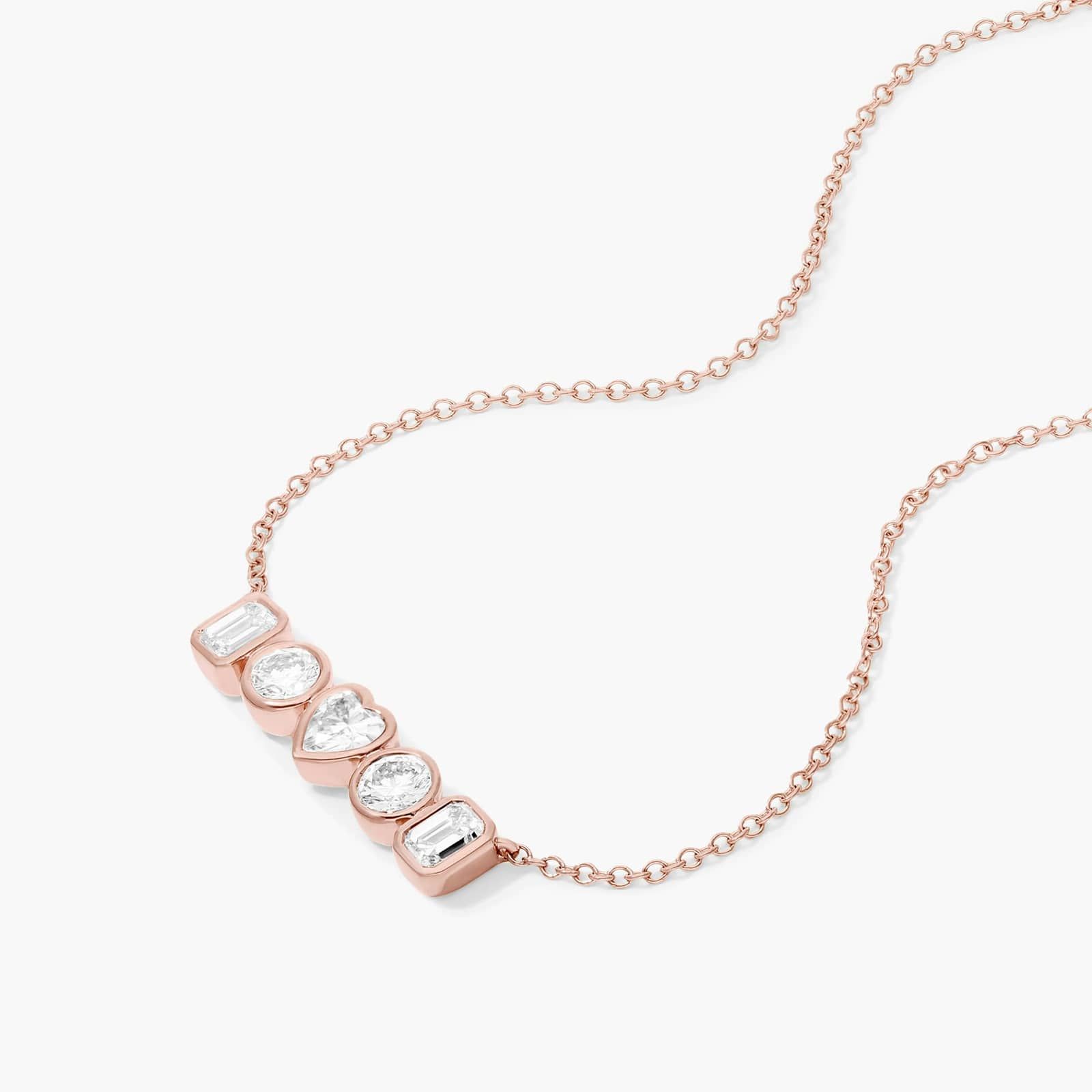 Fancy Bezel Pendant With Emerald, Round, And Heart Shaped Lab-Grown Diamonds In 14K Rose Gold