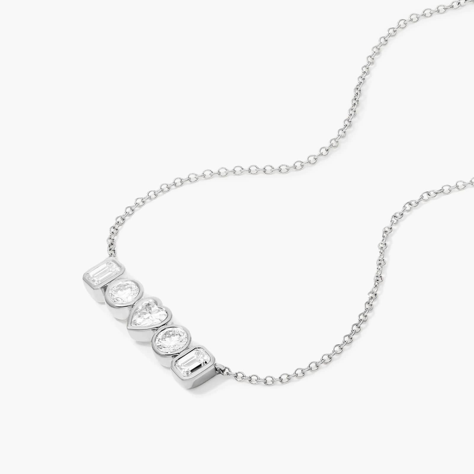 Fancy Bezel Pendant With Emerald, Round, And Heart Shaped Lab-Grown Diamonds In 14K White Gold