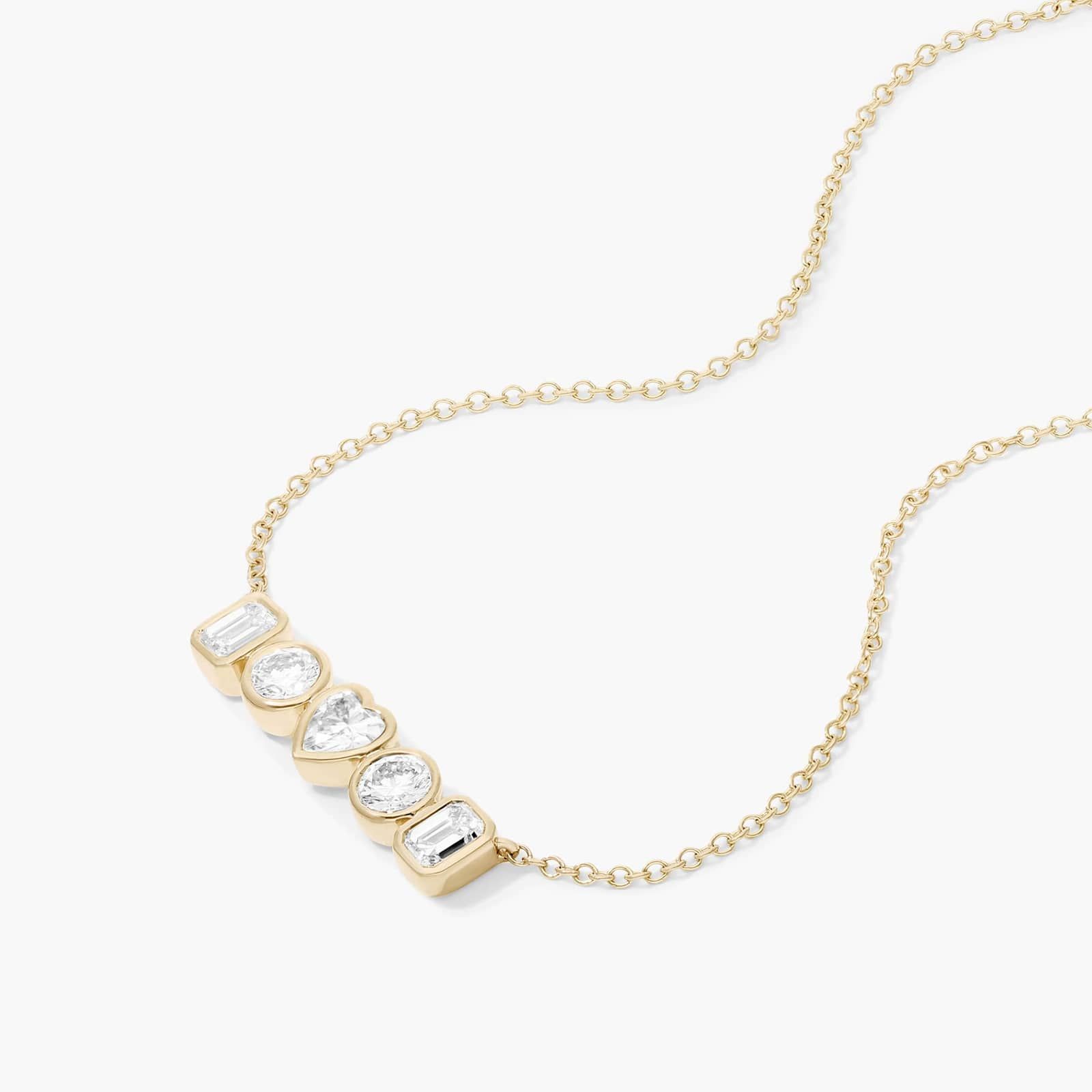 Fancy Bezel Pendant With Emerald, Round, And Heart Shaped Lab-Grown Diamonds In 14K Yellow Gold