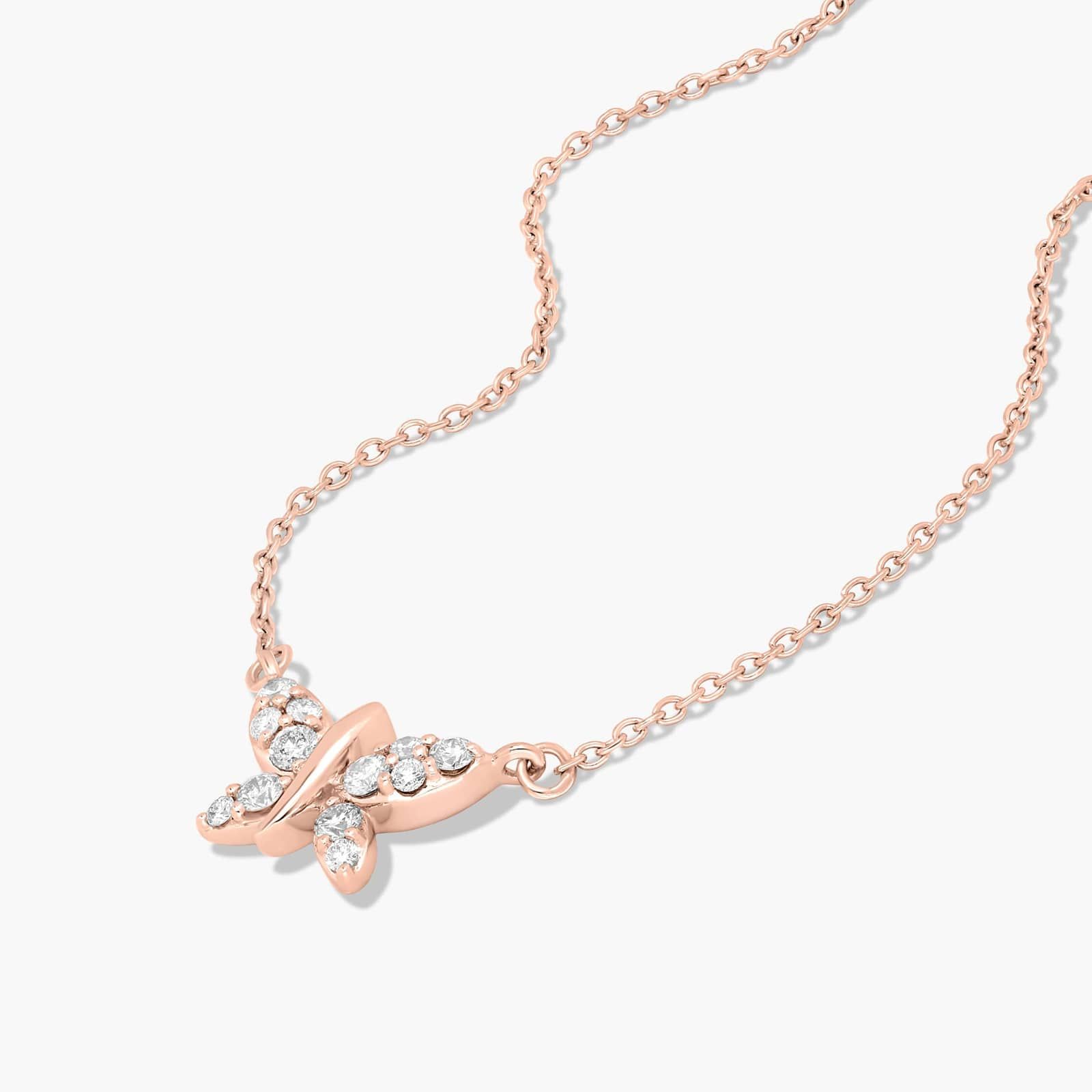 14K Rose Gold Dainty Diamonds Pavé Butterfly Necklace