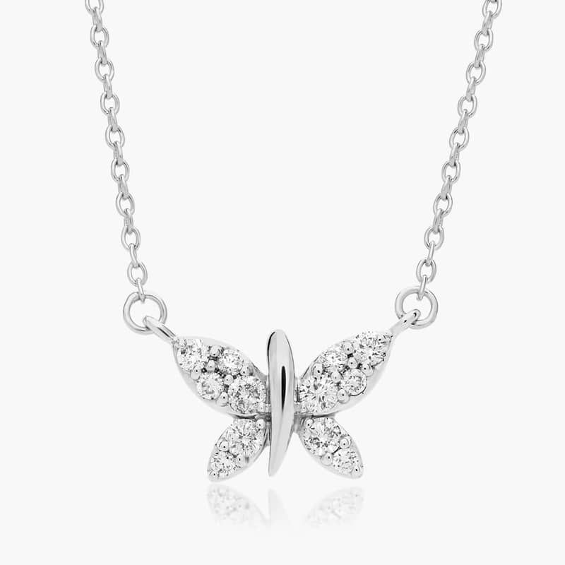 14K White Gold Dainty Diamonds Pavé Butterfly Necklace By James Allen
