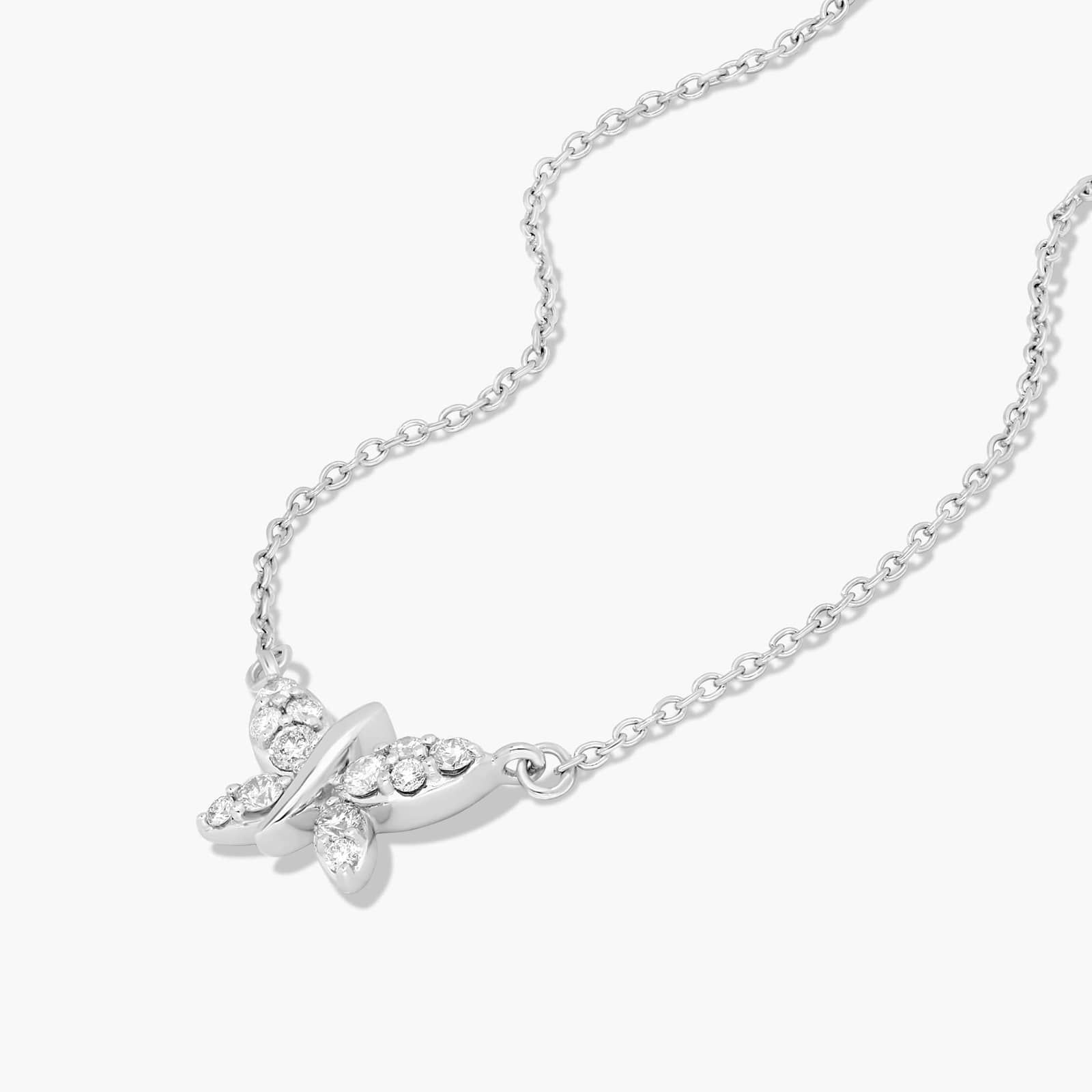 14K White Gold Dainty Diamonds Pavé Butterfly Necklace