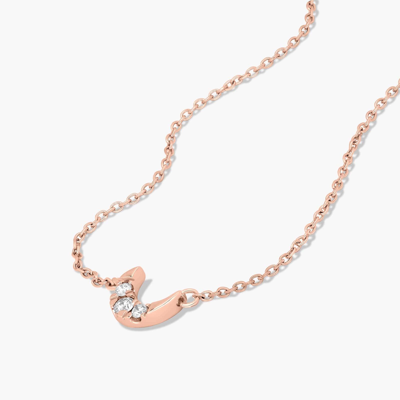 14K Rose Gold Dainty Diamonds Pavé Crescent Moon Necklace