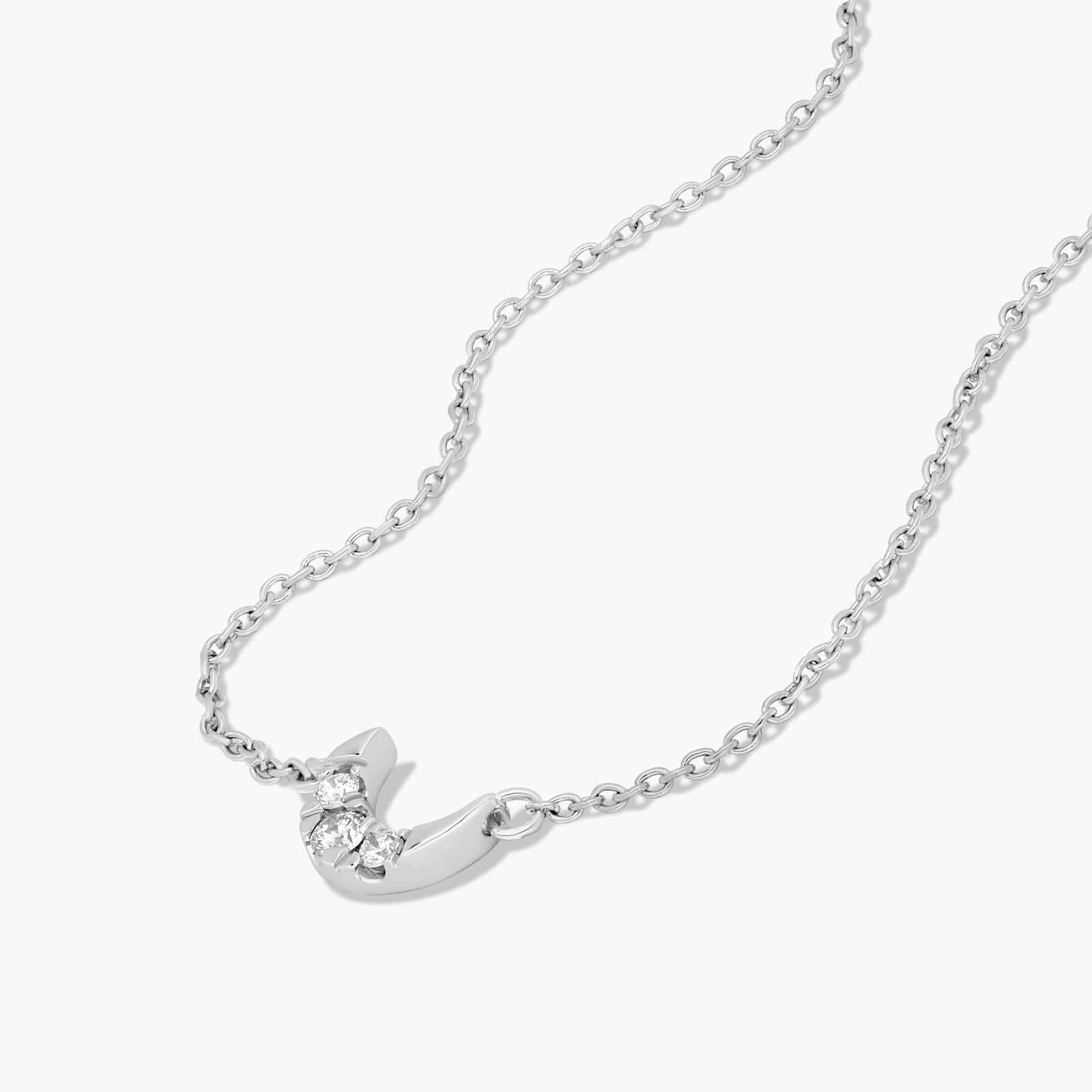 14K White Gold Dainty Diamonds Pavé Crescent Moon Necklace