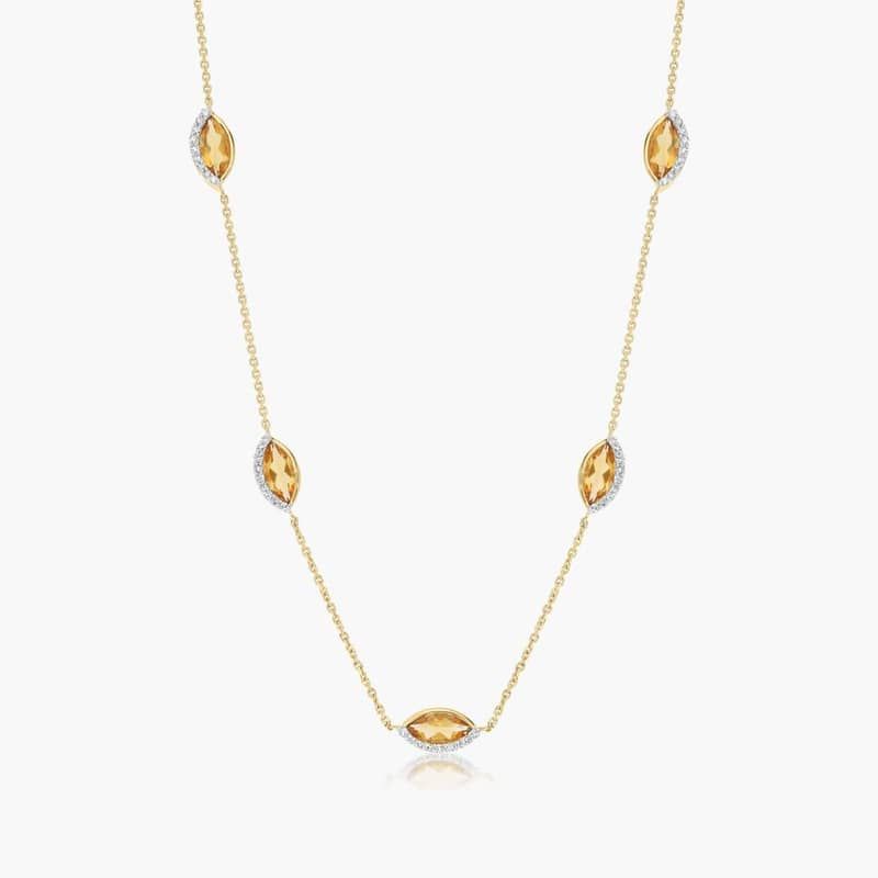14K Yellow Gold Radiant Reflections Marquise Shaped Citrine & Round Diamonds Station Necklace By James Allen