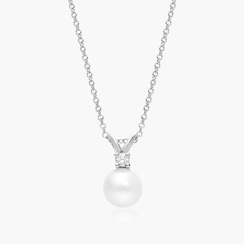 14K White Gold Akoya Cultured Pearl and Diamond Necklace