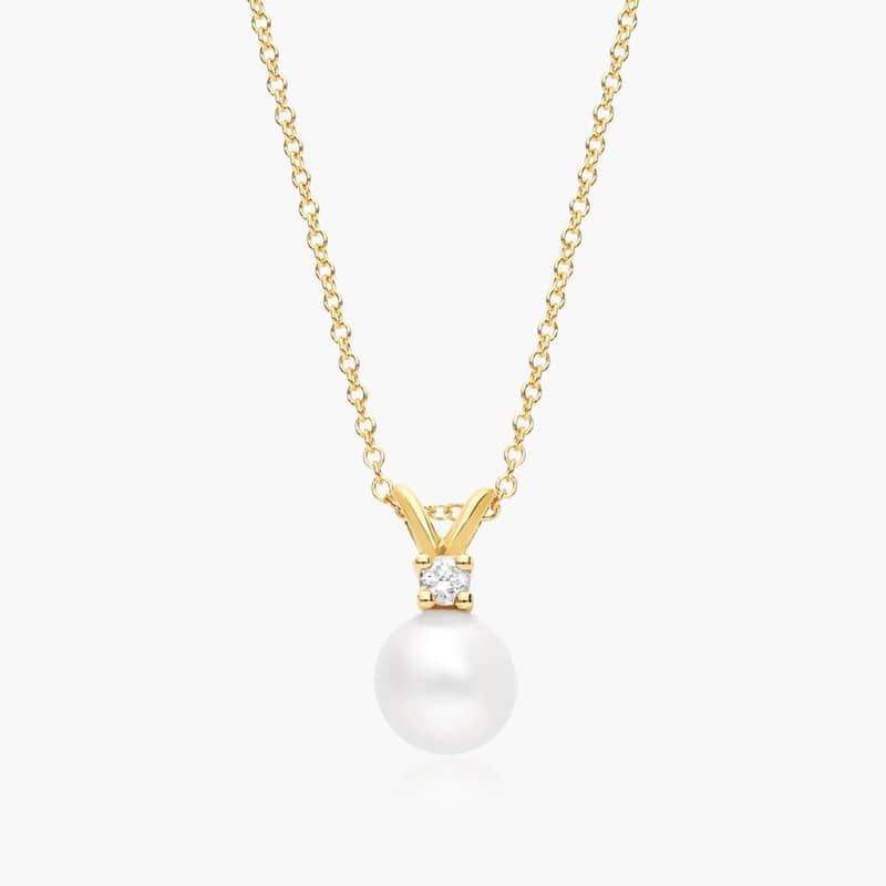 14K Yellow Gold Akoya Cultured Pearl and Diamond Necklace