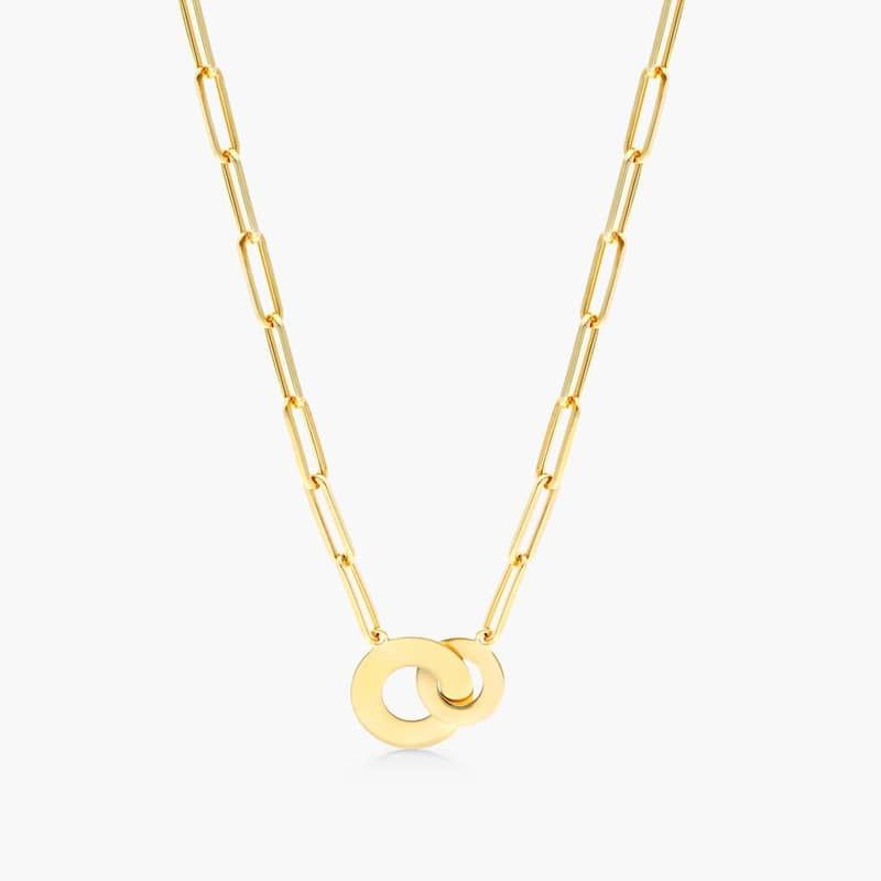 14K Yellow Gold Interlocked Disk Paper Clip Necklace