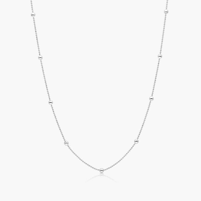14K White Gold Ball Station 0.7mm Chain Necklace