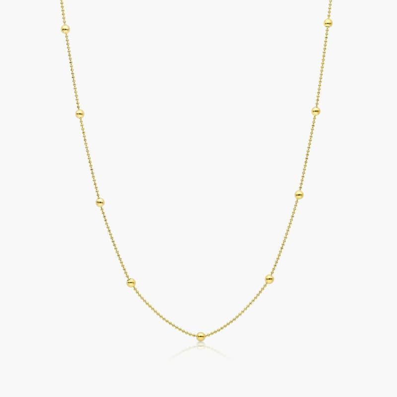 14K Yellow Gold Ball Station 0.7mm Chain Necklace