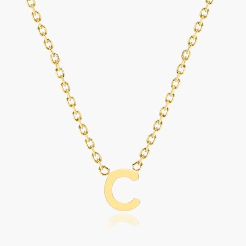 14K Yellow Gold Mini Initial C Necklace