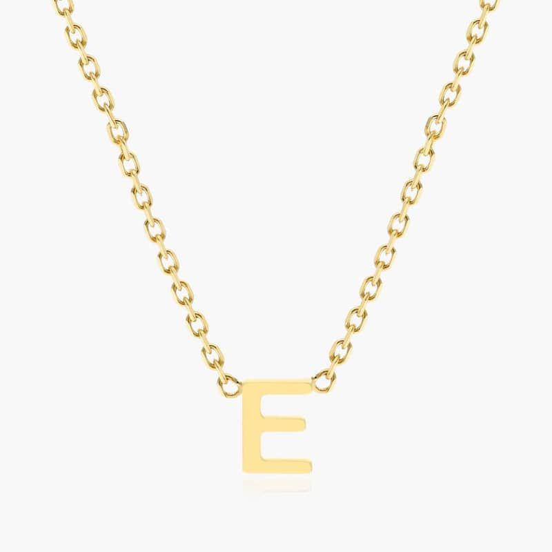 14K Yellow Gold Mini Initial E Necklace