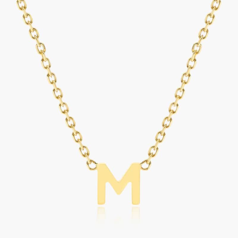 14K Yellow Gold Mini Initial M Necklace