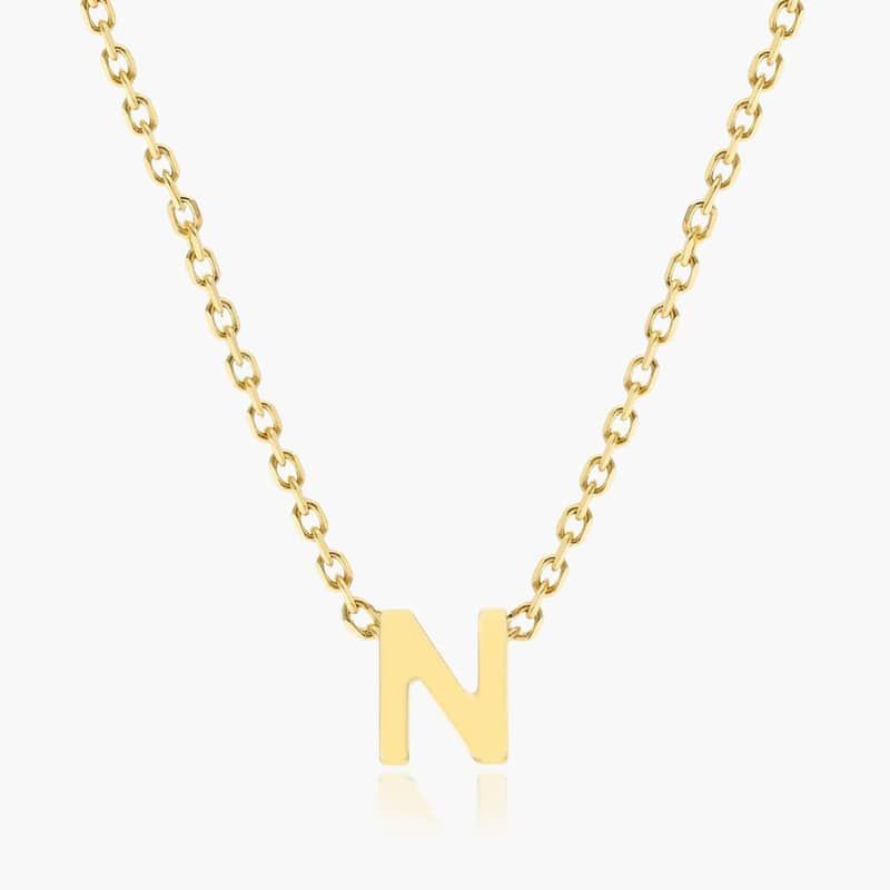 14K Yellow Gold Mini Initial N Necklace