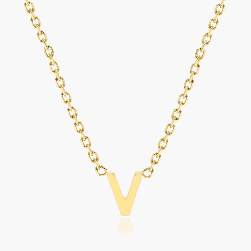 14K Yellow Gold Mini Initial V Necklace