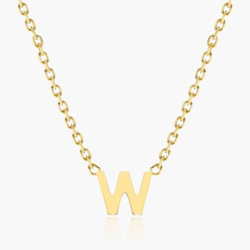 14K Yellow Gold Mini Initial W Necklace