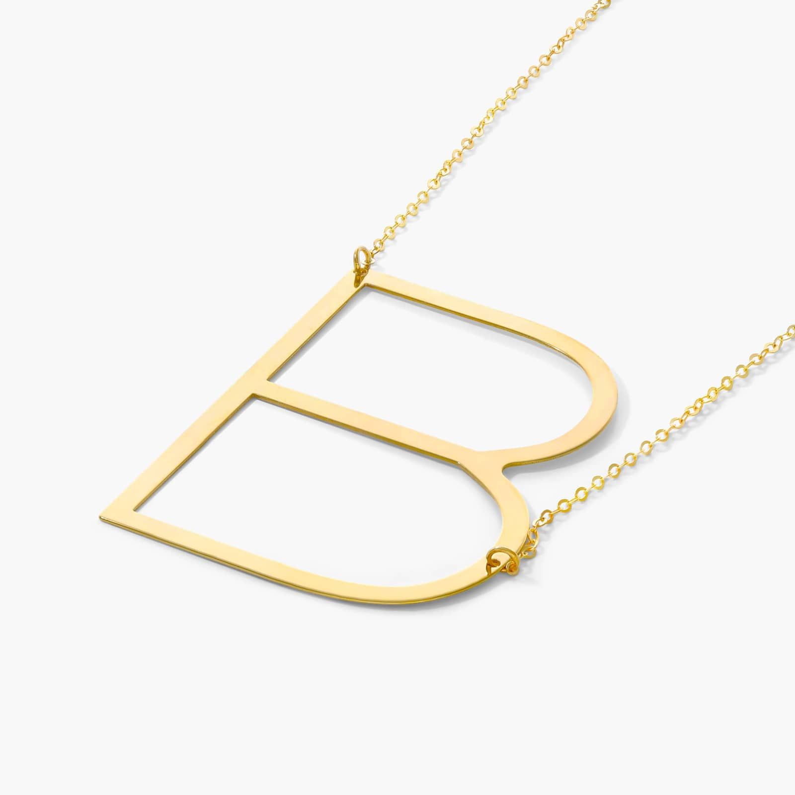 14K Yellow Gold Large Initial B Necklace