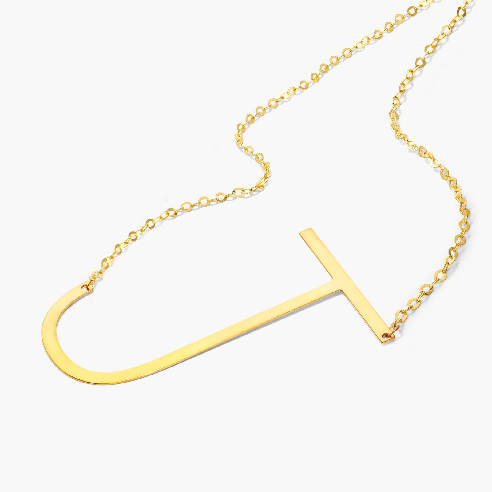 14K Yellow Gold Large Initial J Necklace