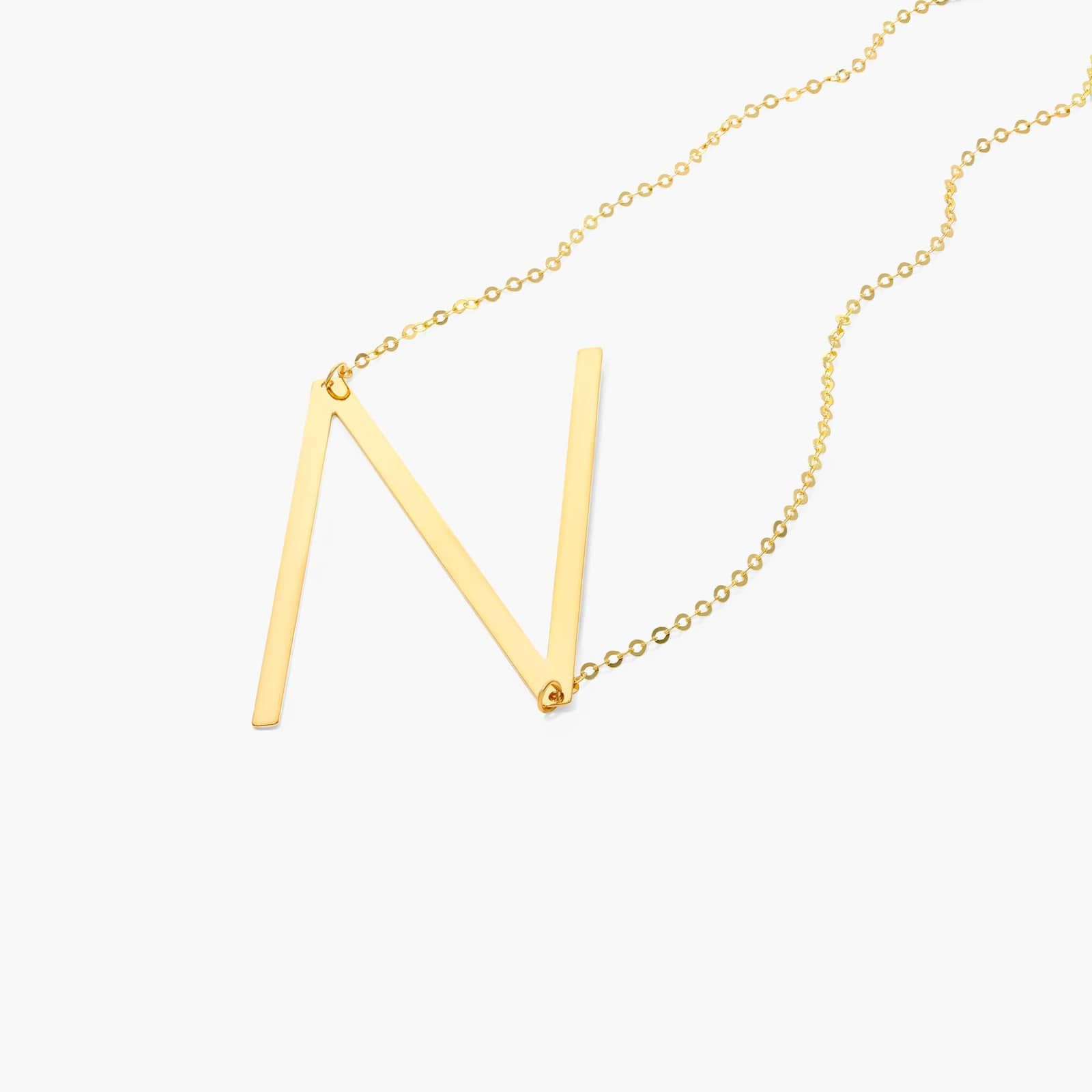14K Yellow Gold Large Initial N Necklace