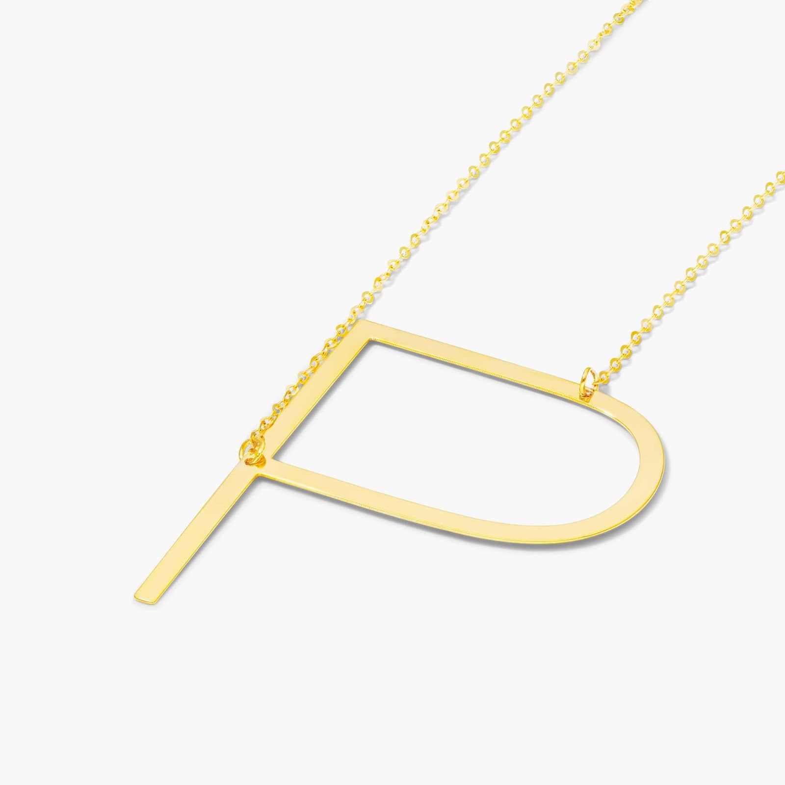 14K Yellow Gold Large Initial P Necklace