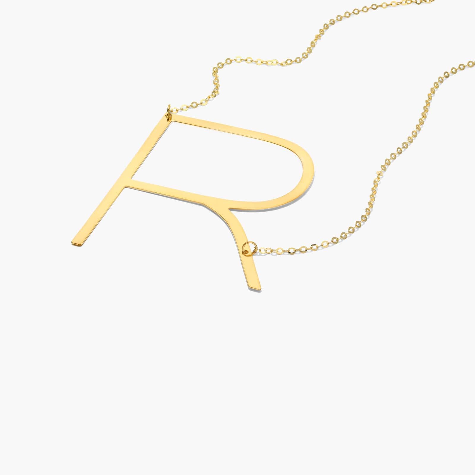 14K Yellow Gold Large Initial R Necklace
