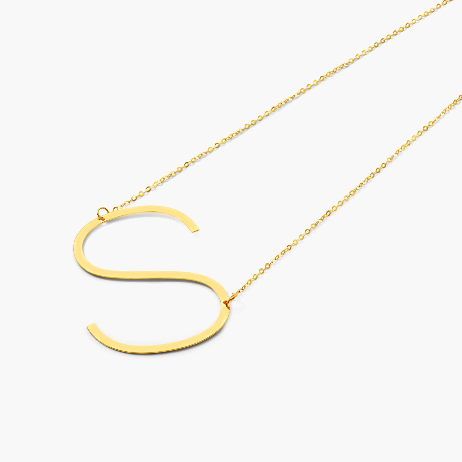 14K Yellow Gold Large Initial S Necklace