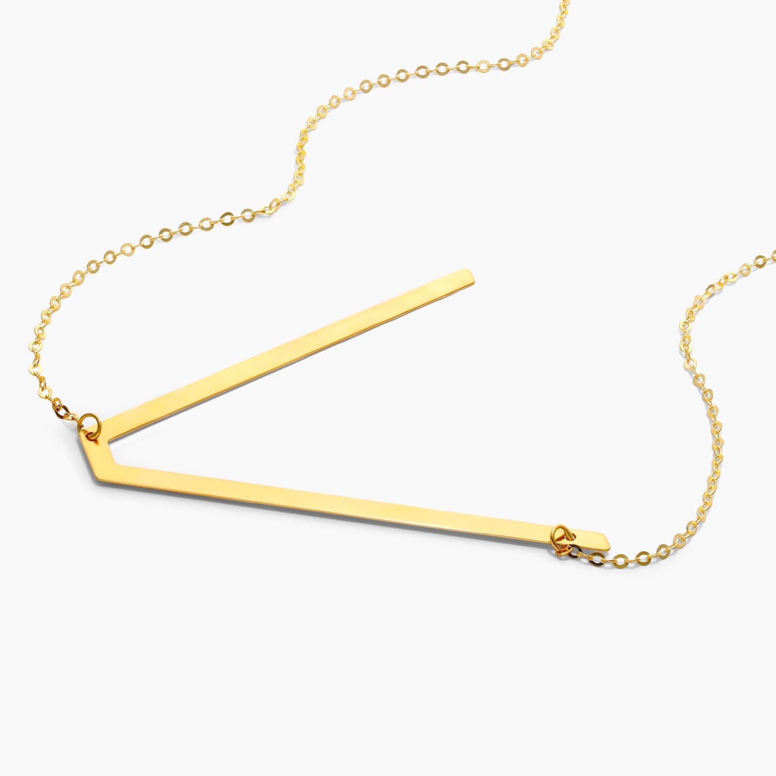 14K Yellow Gold Large Initial V Necklace