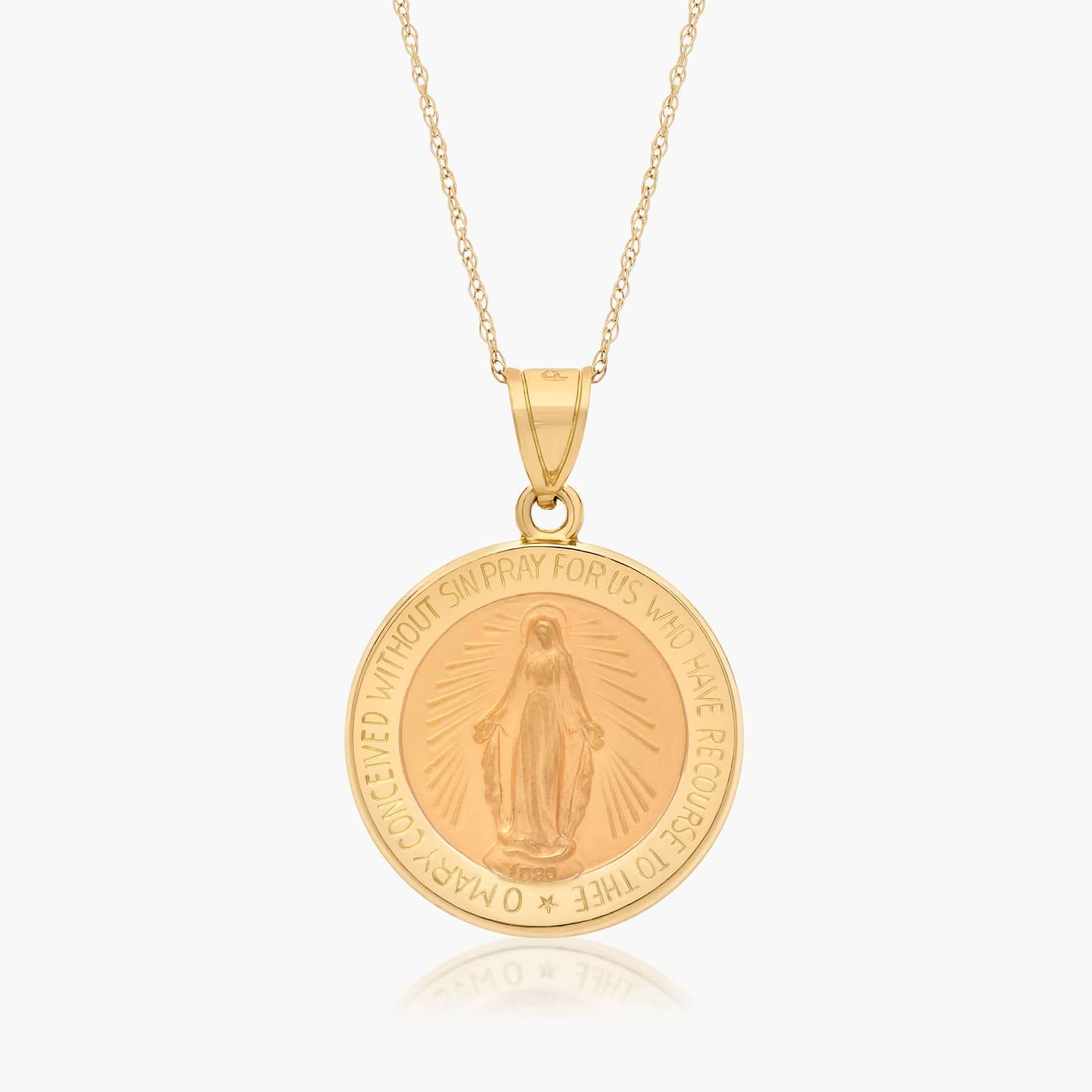 14K Yellow Gold Golden Hour Virgin Mary Medallion
