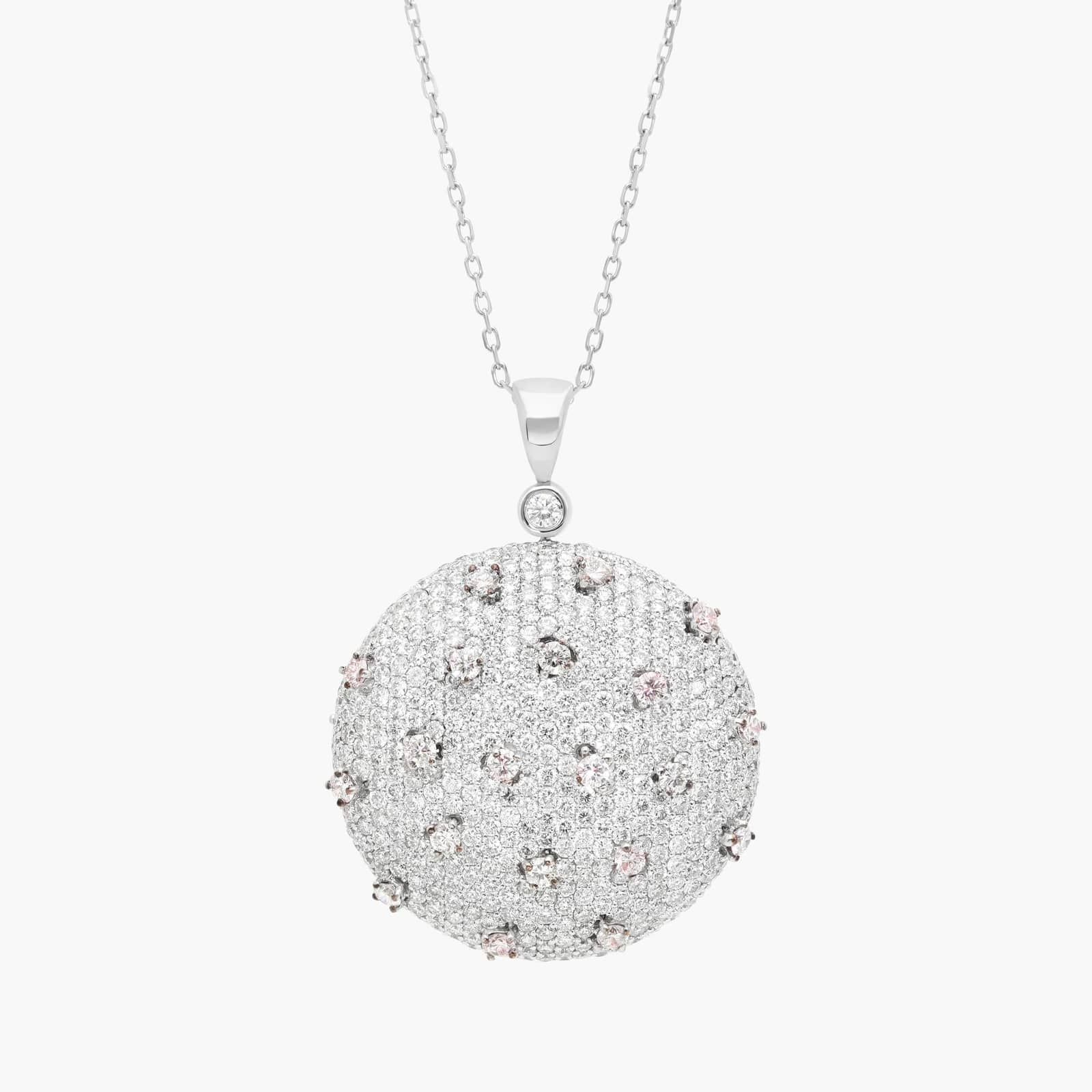 Pink And White Diamond Necklace In 18K White Gold
